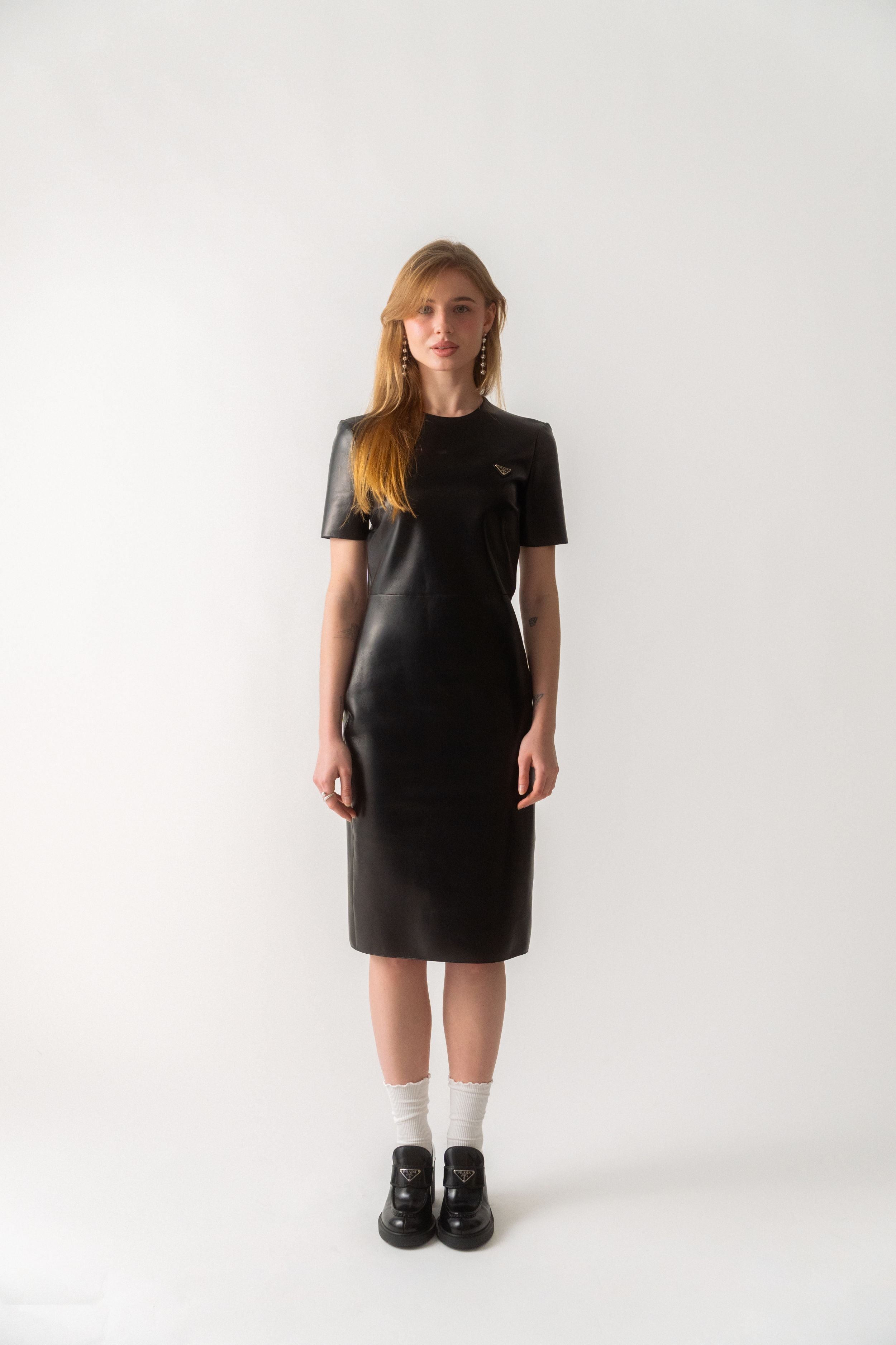 Prada Leather Short Sleeve Dress (40 IT)