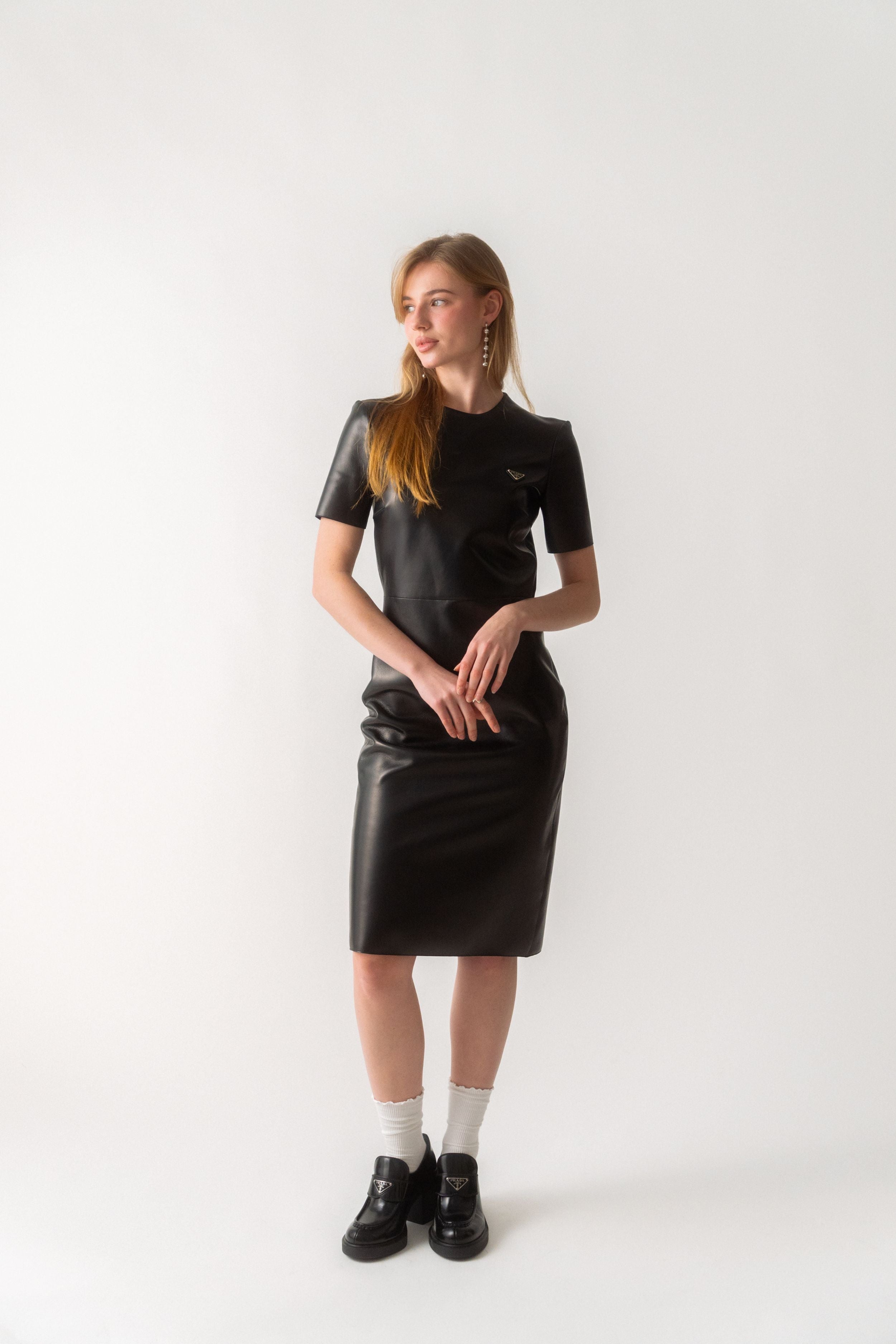 Prada Leather Short Sleeve Dress (40 IT)