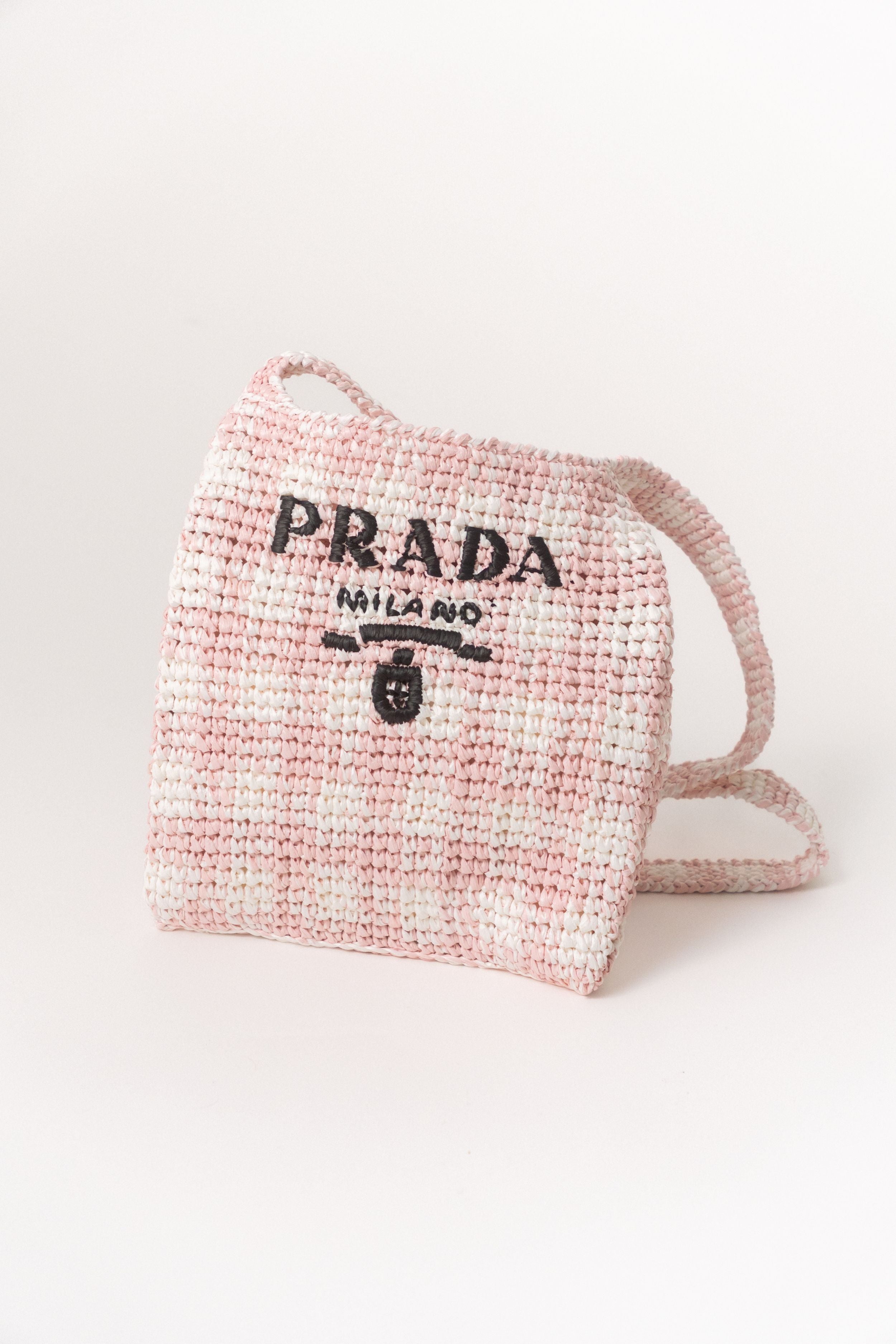 Prada Logo Raffia-Effect Pink Shopper