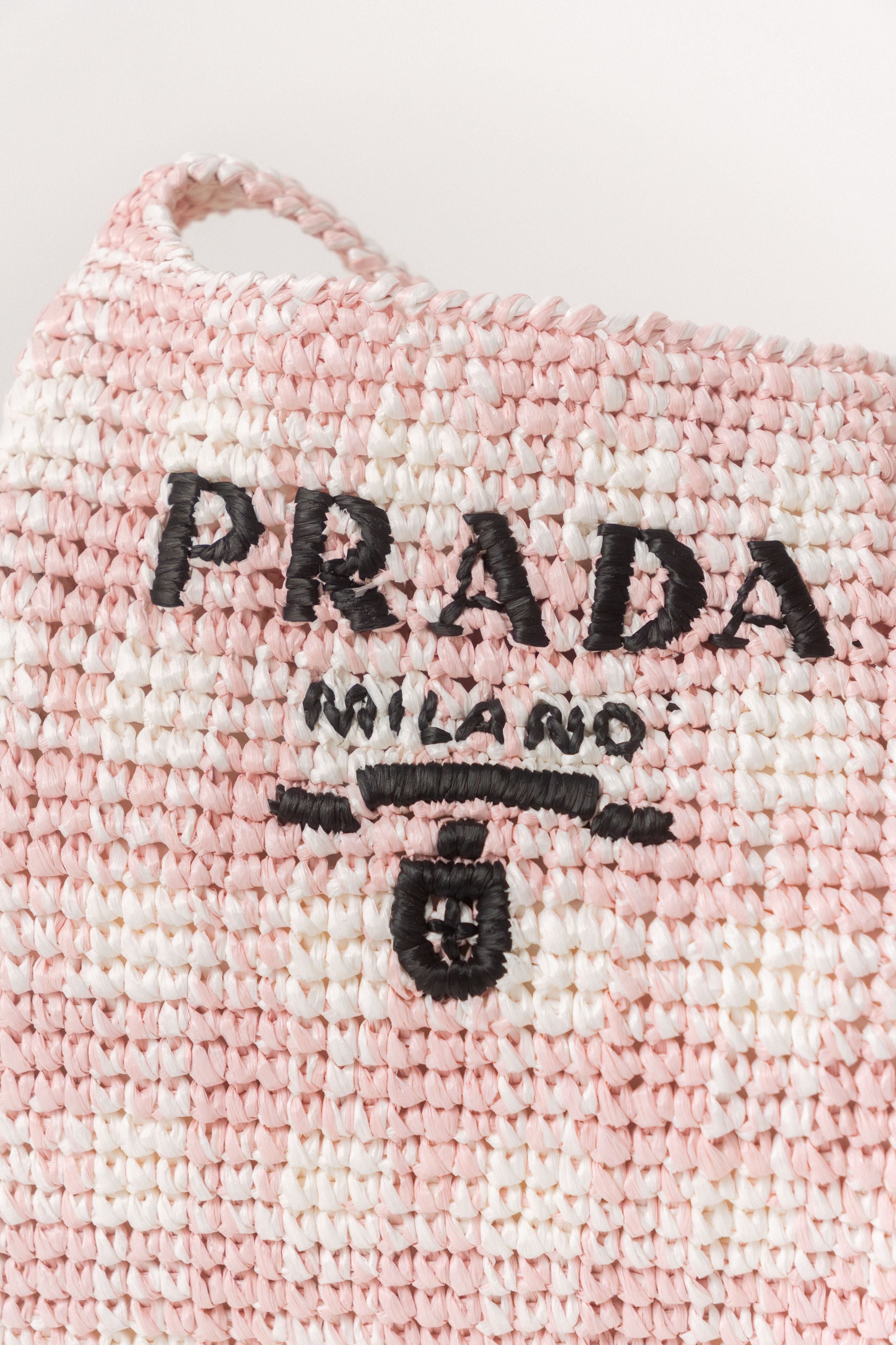 Prada Logo Raffia-Effect Pink Shopper