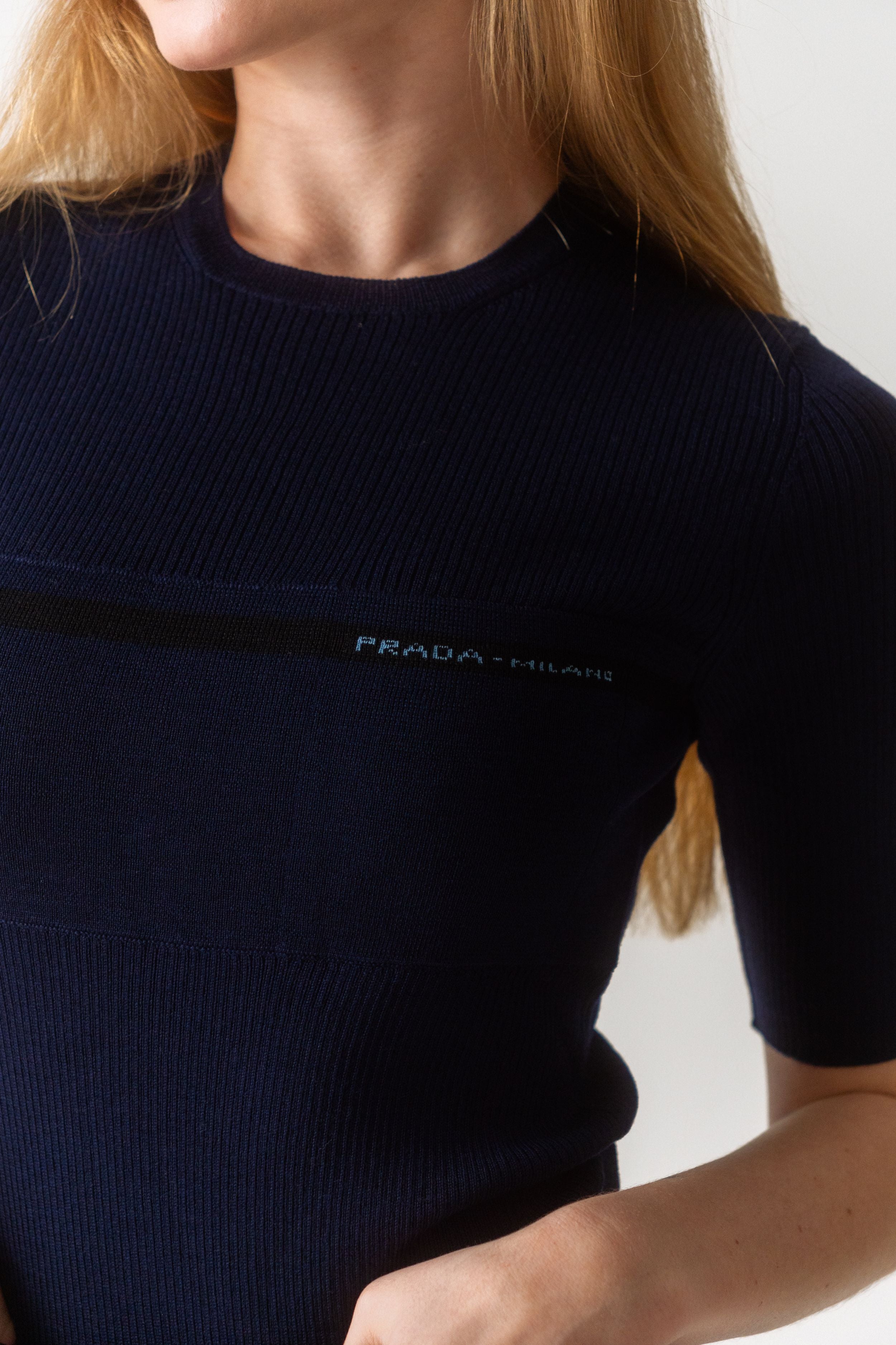 Prada Logo Ribbed-Knit Cotton-Blend Sweater (38 IT)