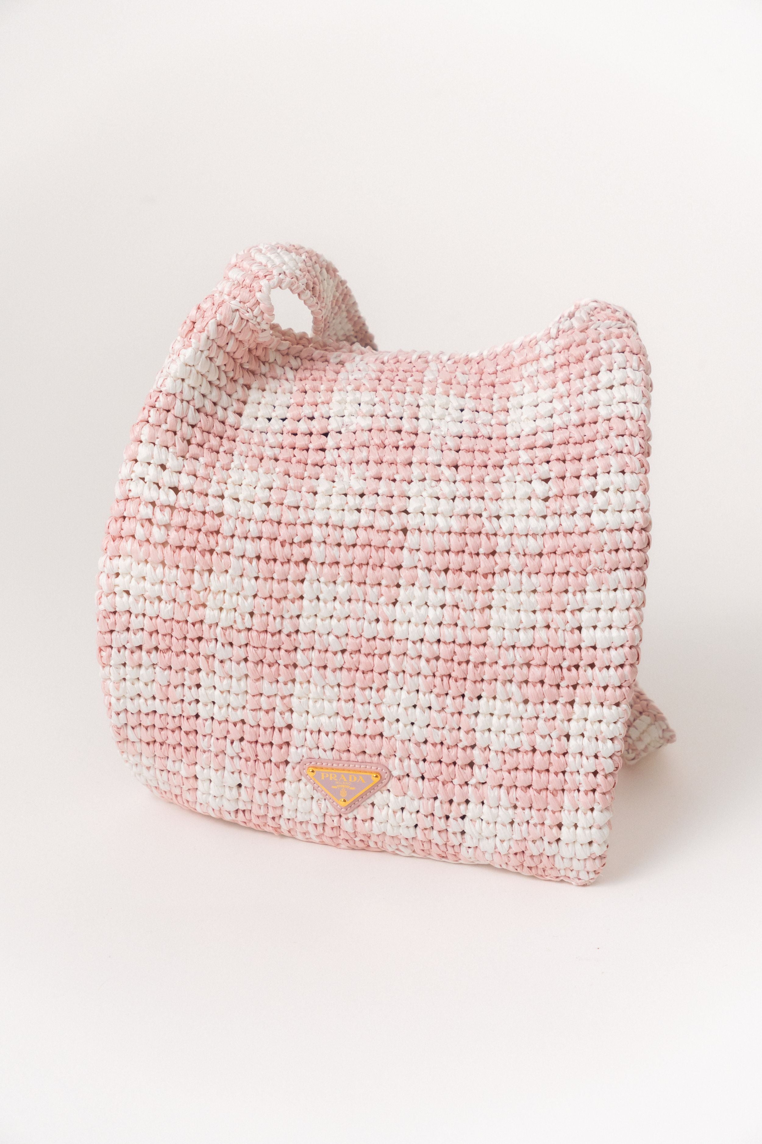 Prada Logo Raffia-Effect Pink Shopper