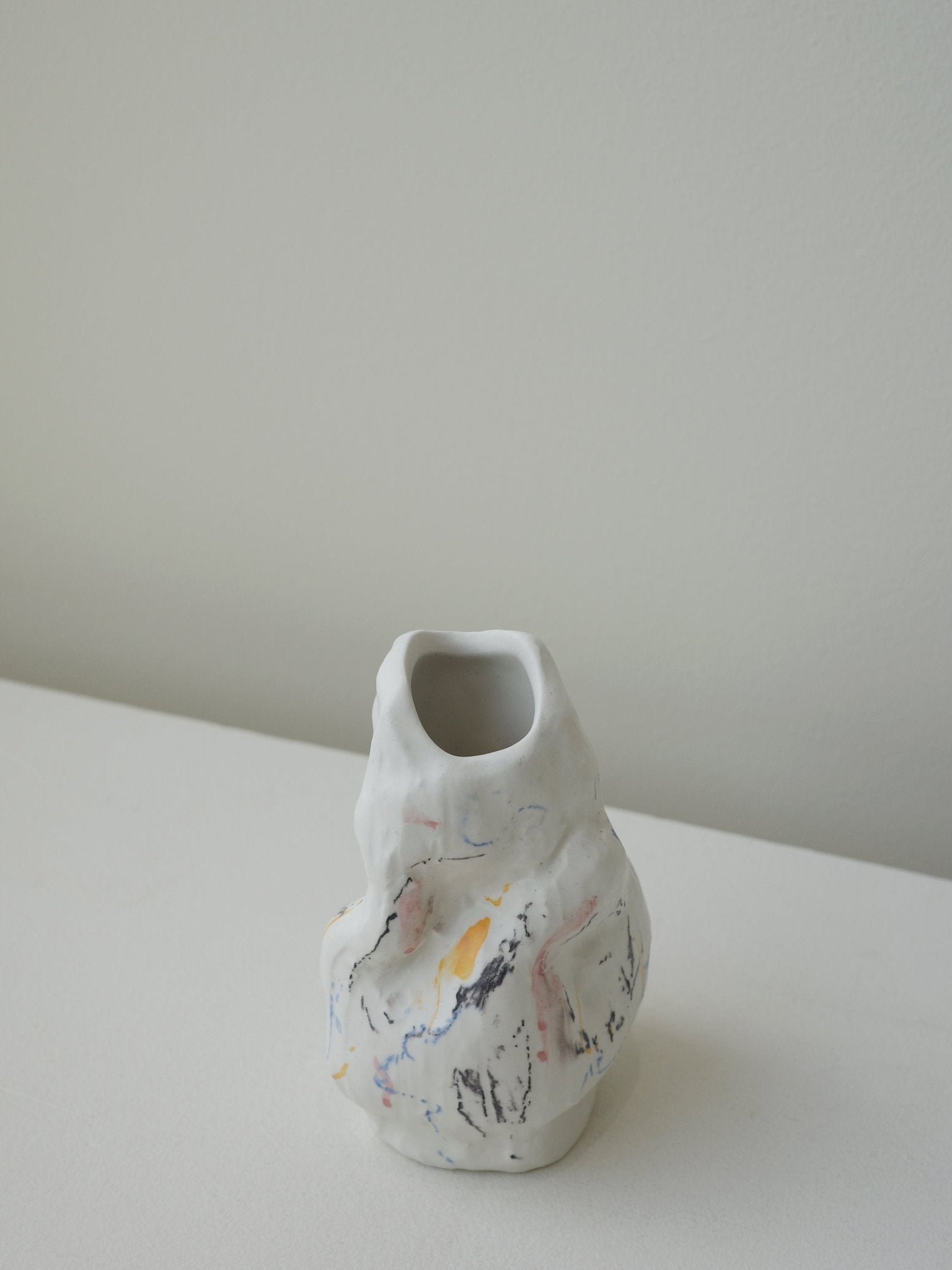 Bessette - Completed Works Medium Vase in Matte White w/ Multicoloured Details