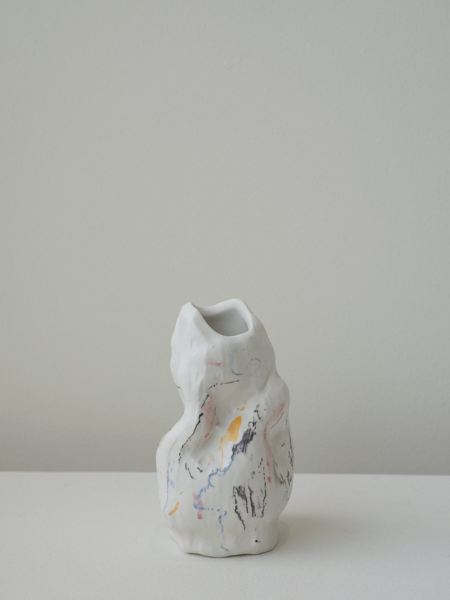 Bessette - Completed Works Medium Vase in Matte White w/ Multicoloured Details