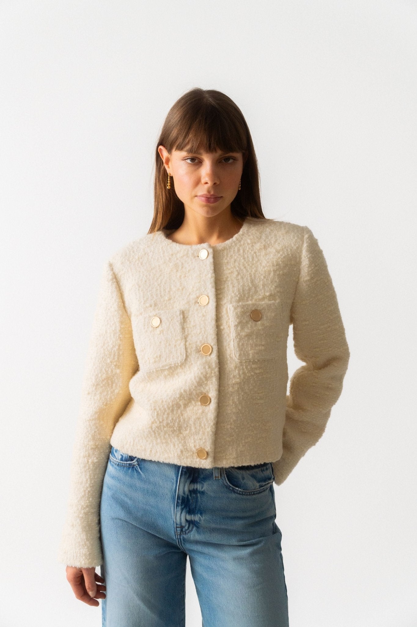 Bessette - Frame Cropped Button Front Jacket (Large)