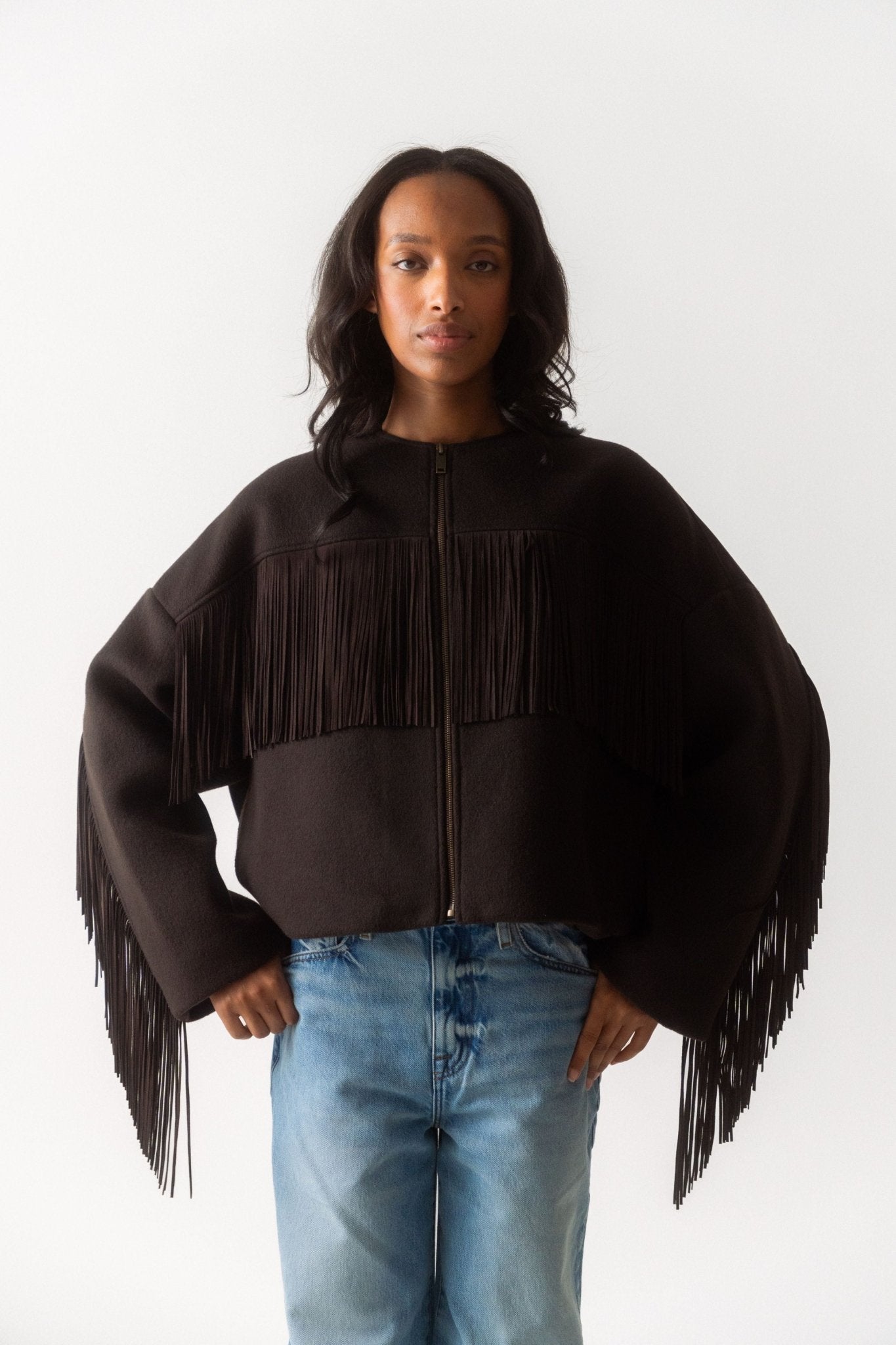 Bessette - Frame Mixed Suede Fringe Jacket (Medium)