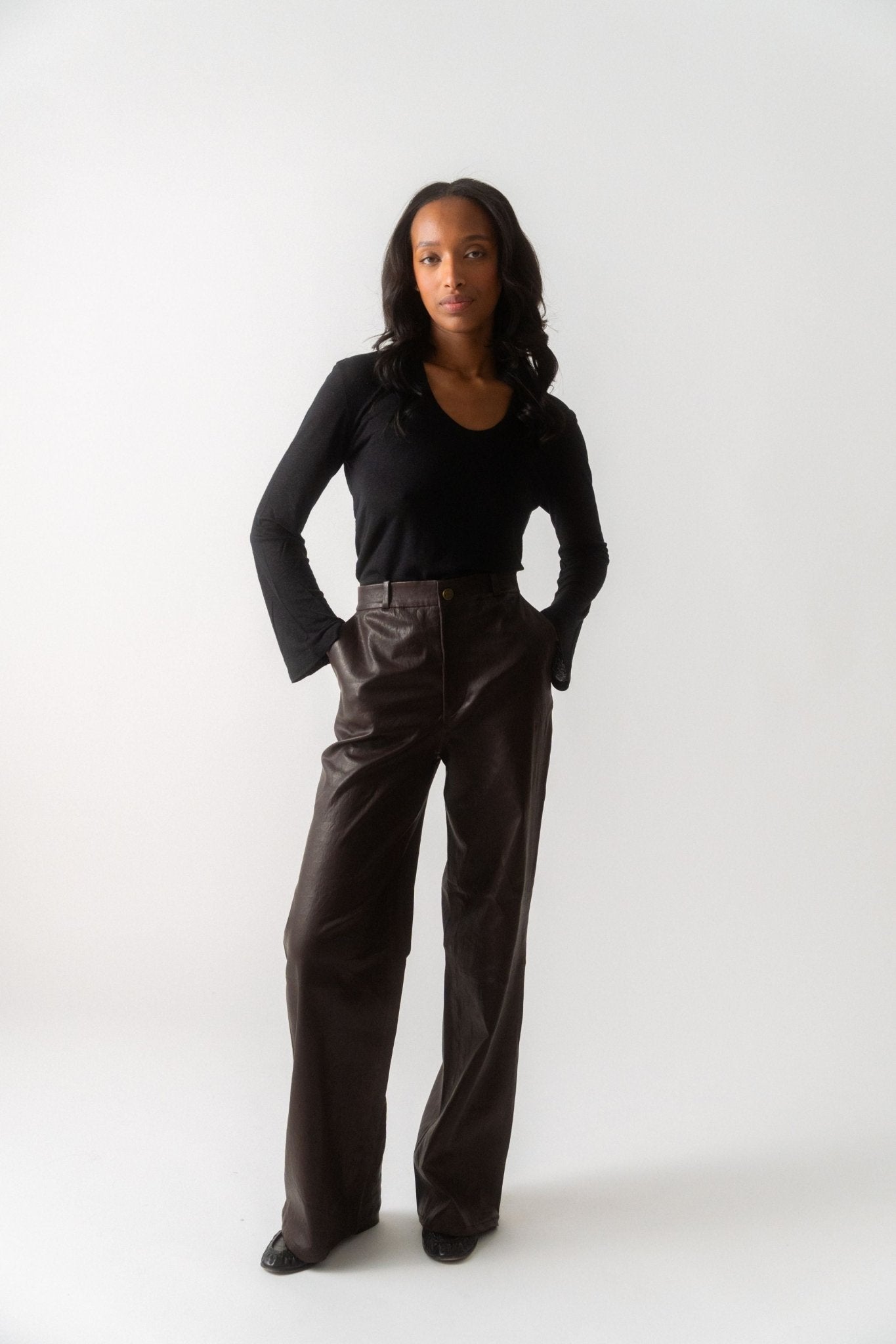 Bessette - Frame Relaxed Leather Trouser - Chocolate Brown (8 US & 10 US)