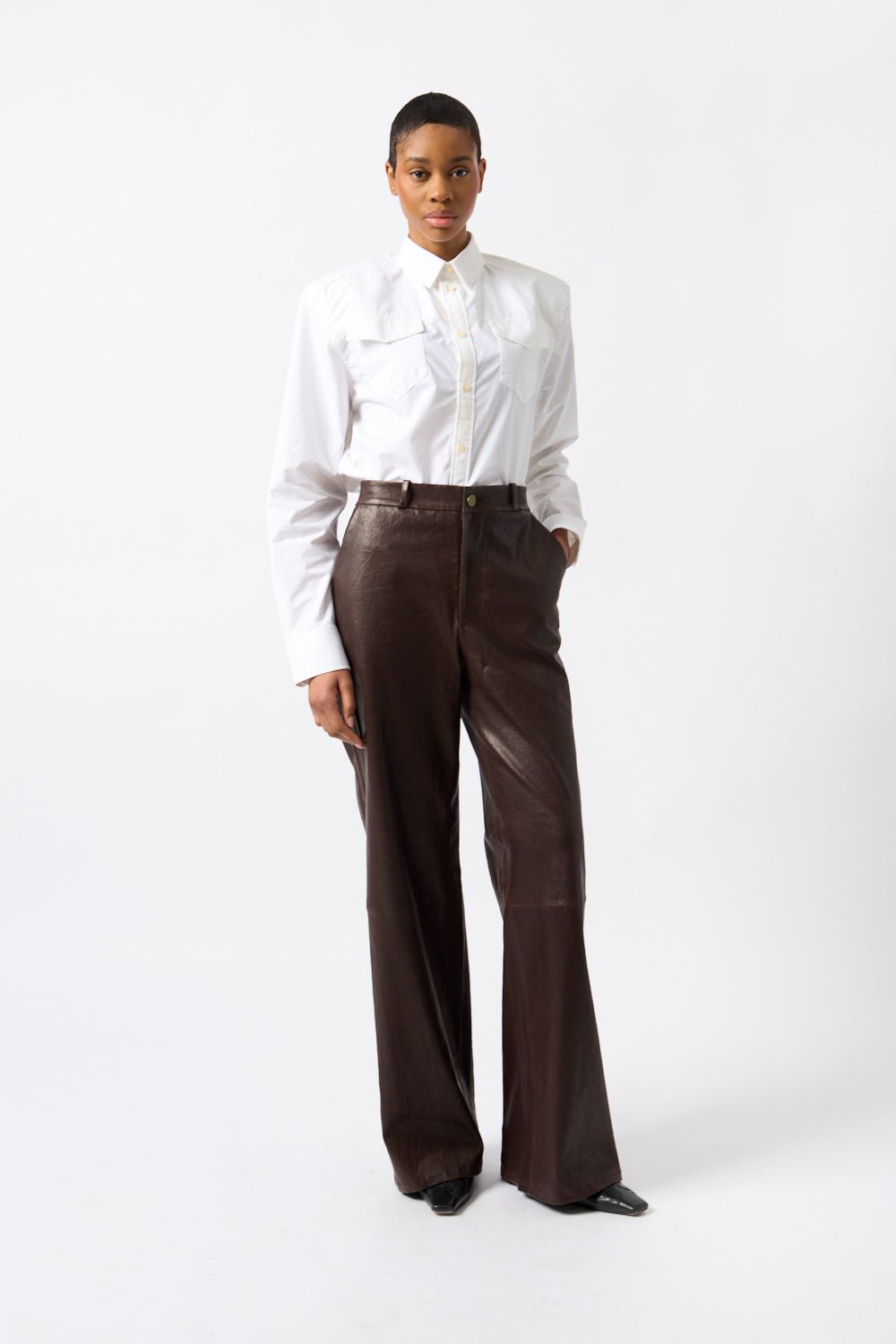 Frame - Frame Relaxed Leather Trouser - Chocolate Brown (8 US & 10 US)