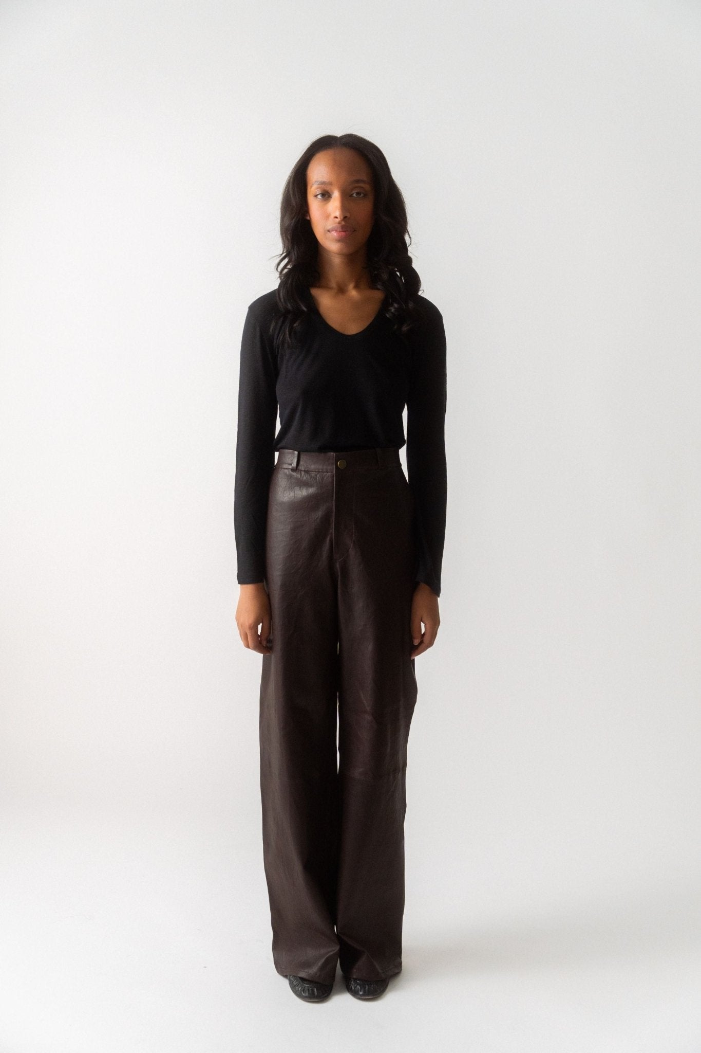 Bessette - Frame Relaxed Leather Trouser - Chocolate Brown (8 US & 10 US)