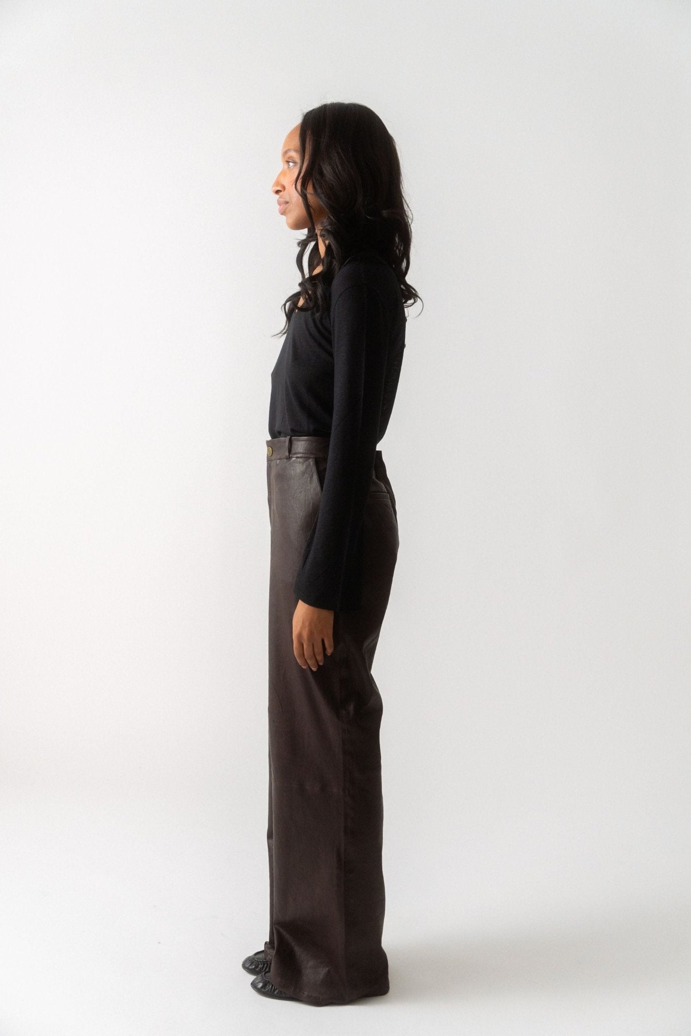 Bessette - Frame Relaxed Leather Trouser - Chocolate Brown (8 US & 10 US)