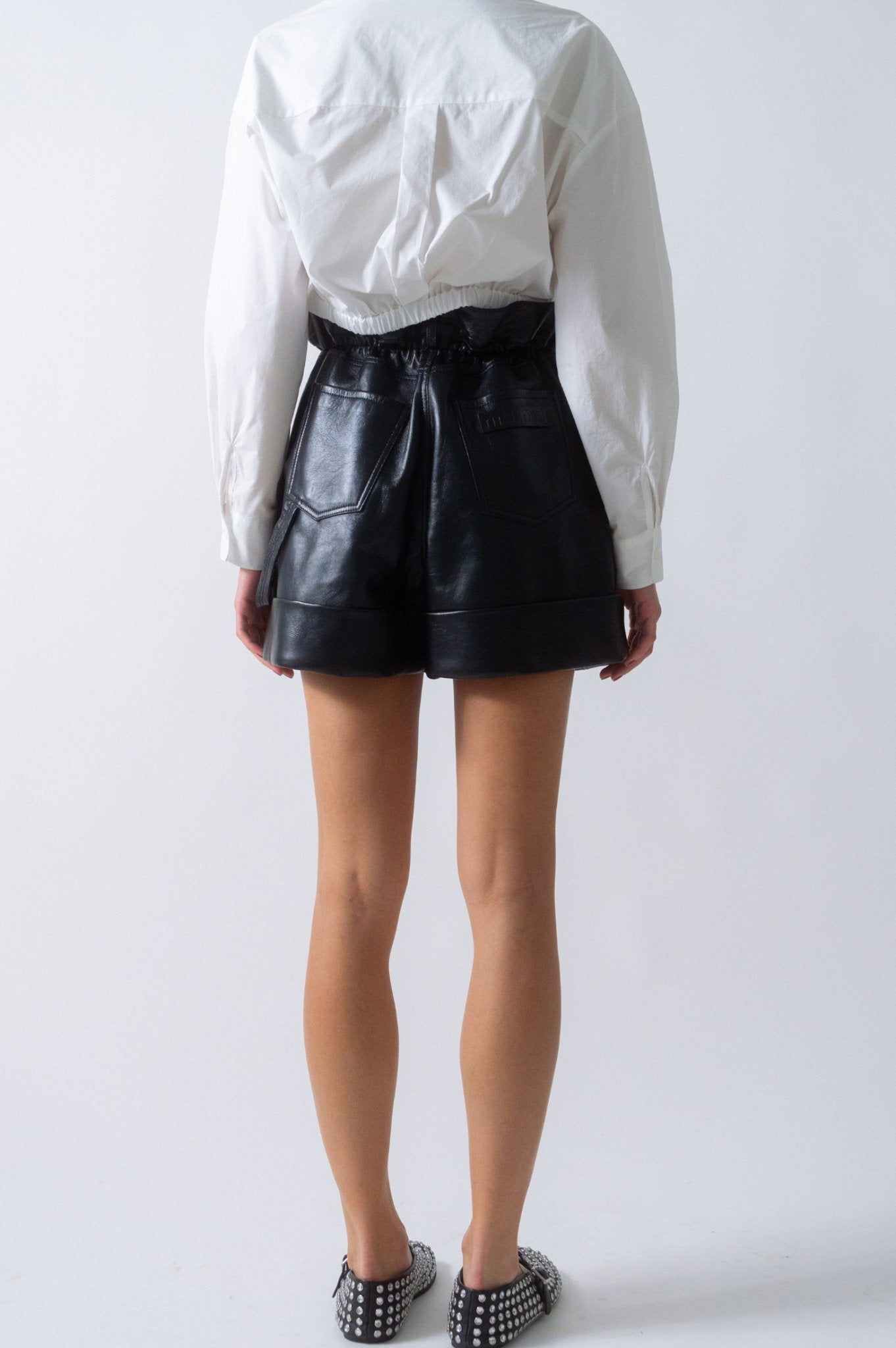 Bessette - Miu Miu Paper Bag Waist Leather Shorts (40 IT)