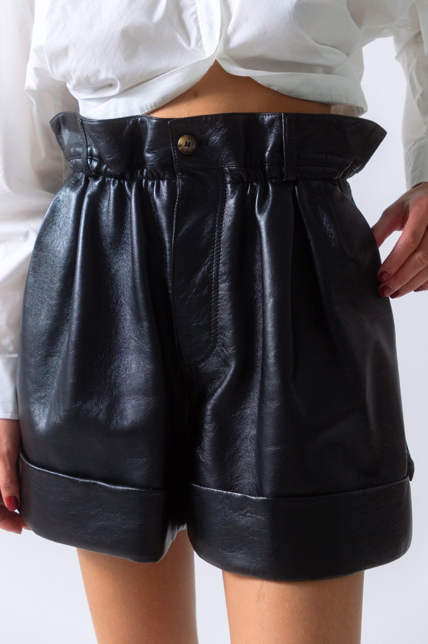 Bessette - Miu Miu Paper Bag Waist Leather Shorts (40 IT)