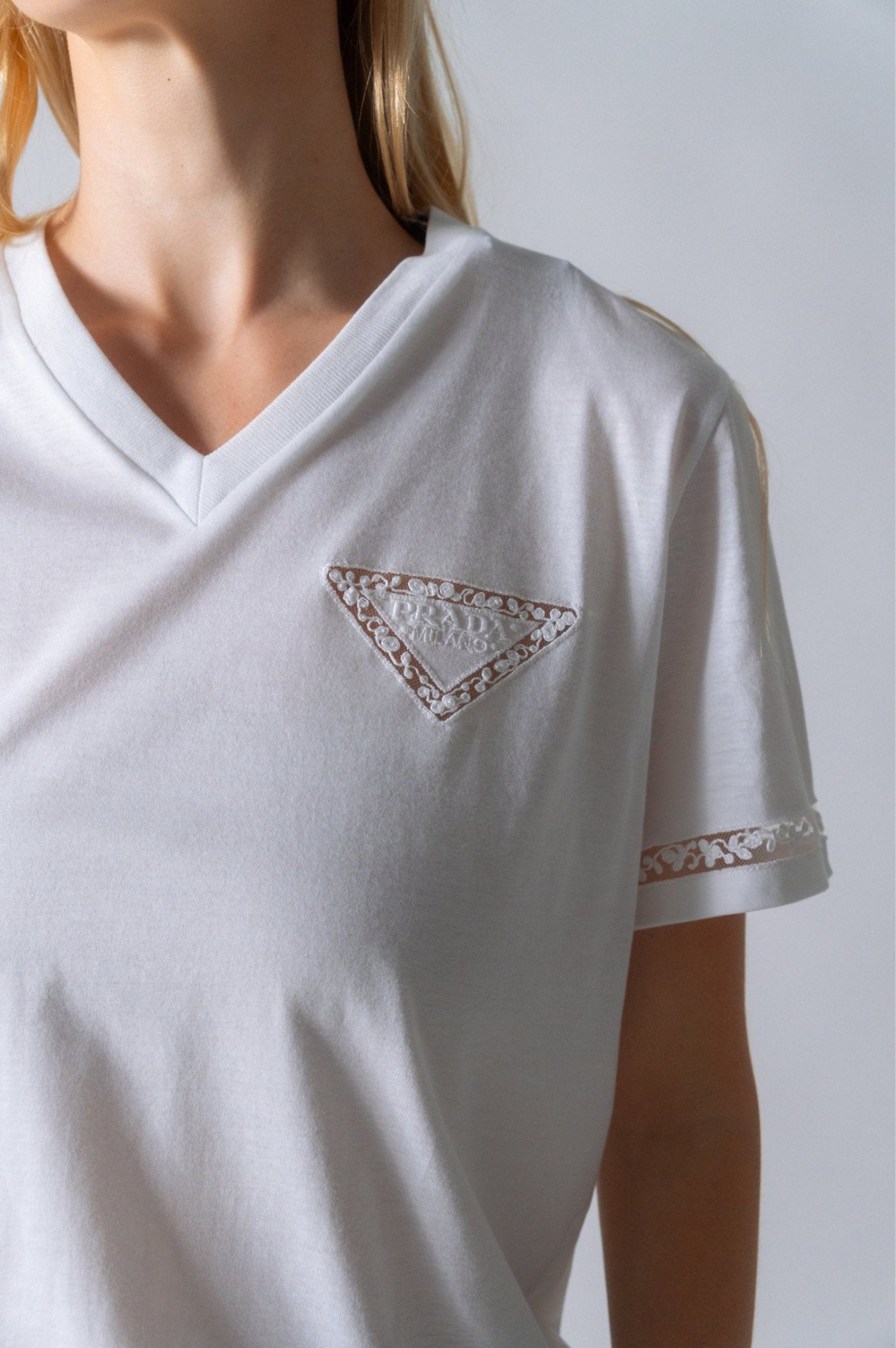 Bessette - Prada Cream Lace Embroidered T - Shirt (M)