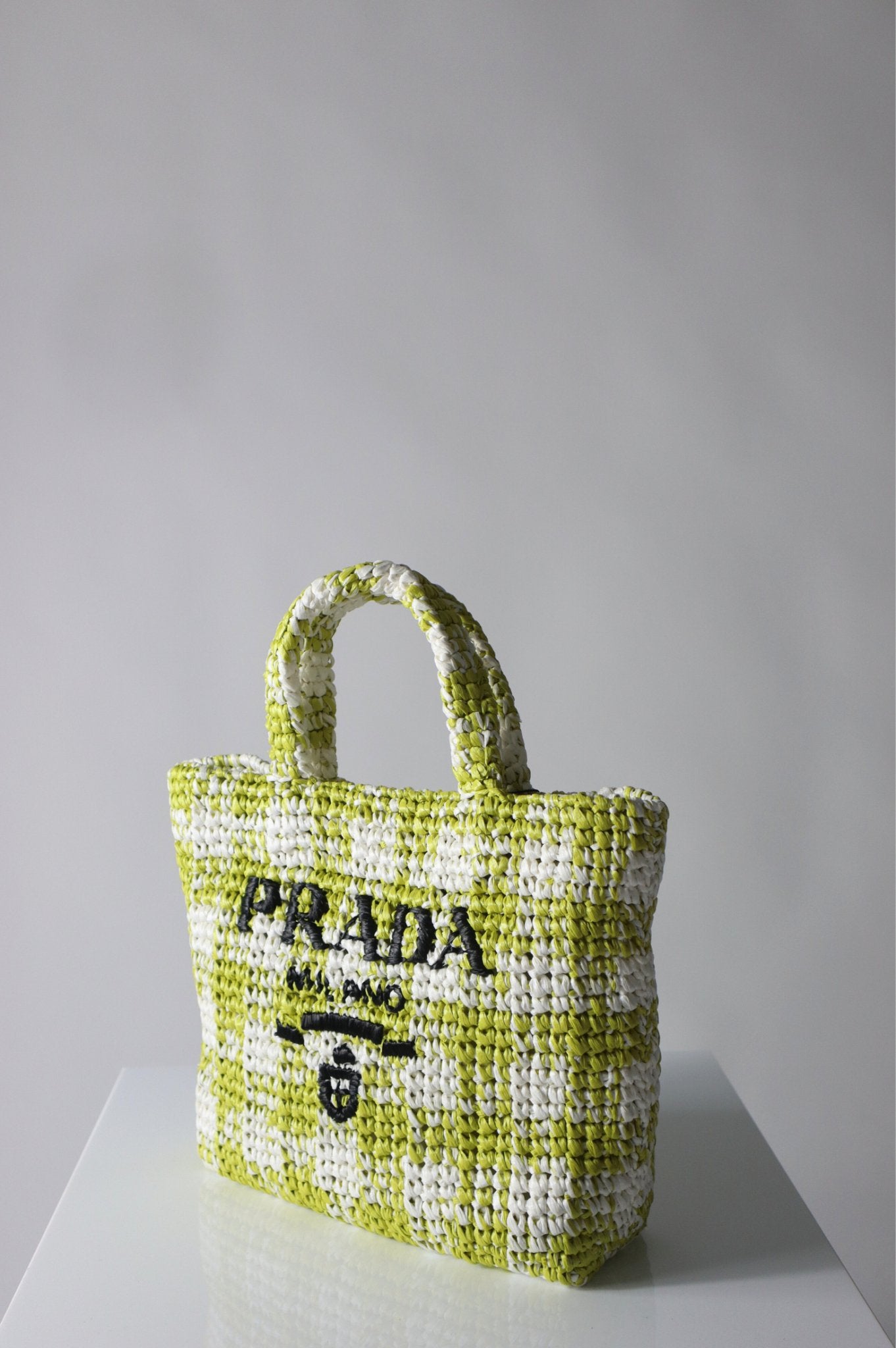 Bessette - Prada Logo Raffia - Effect Green Shopper