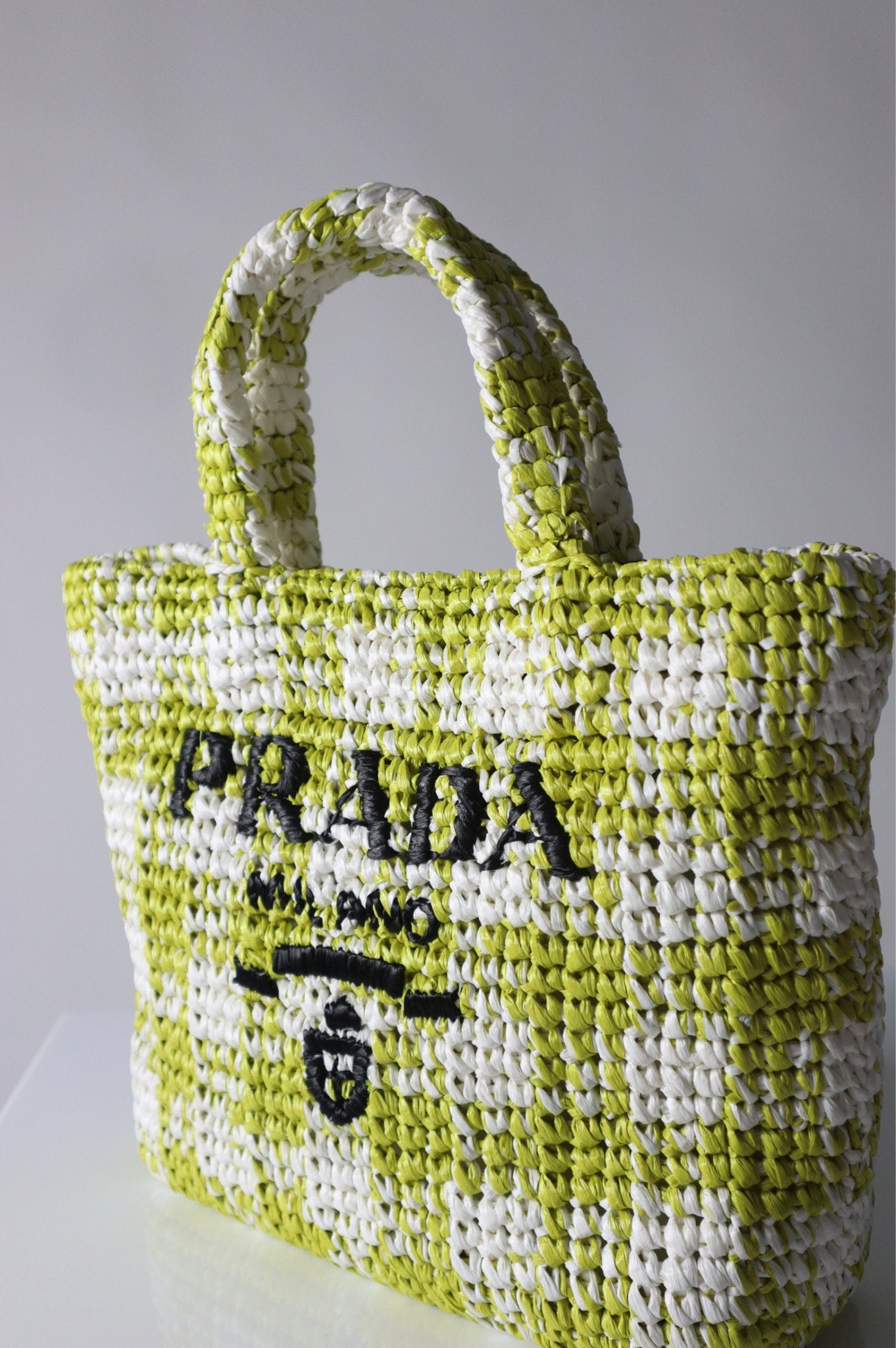 Bessette - Prada Logo Raffia - Effect Green Shopper