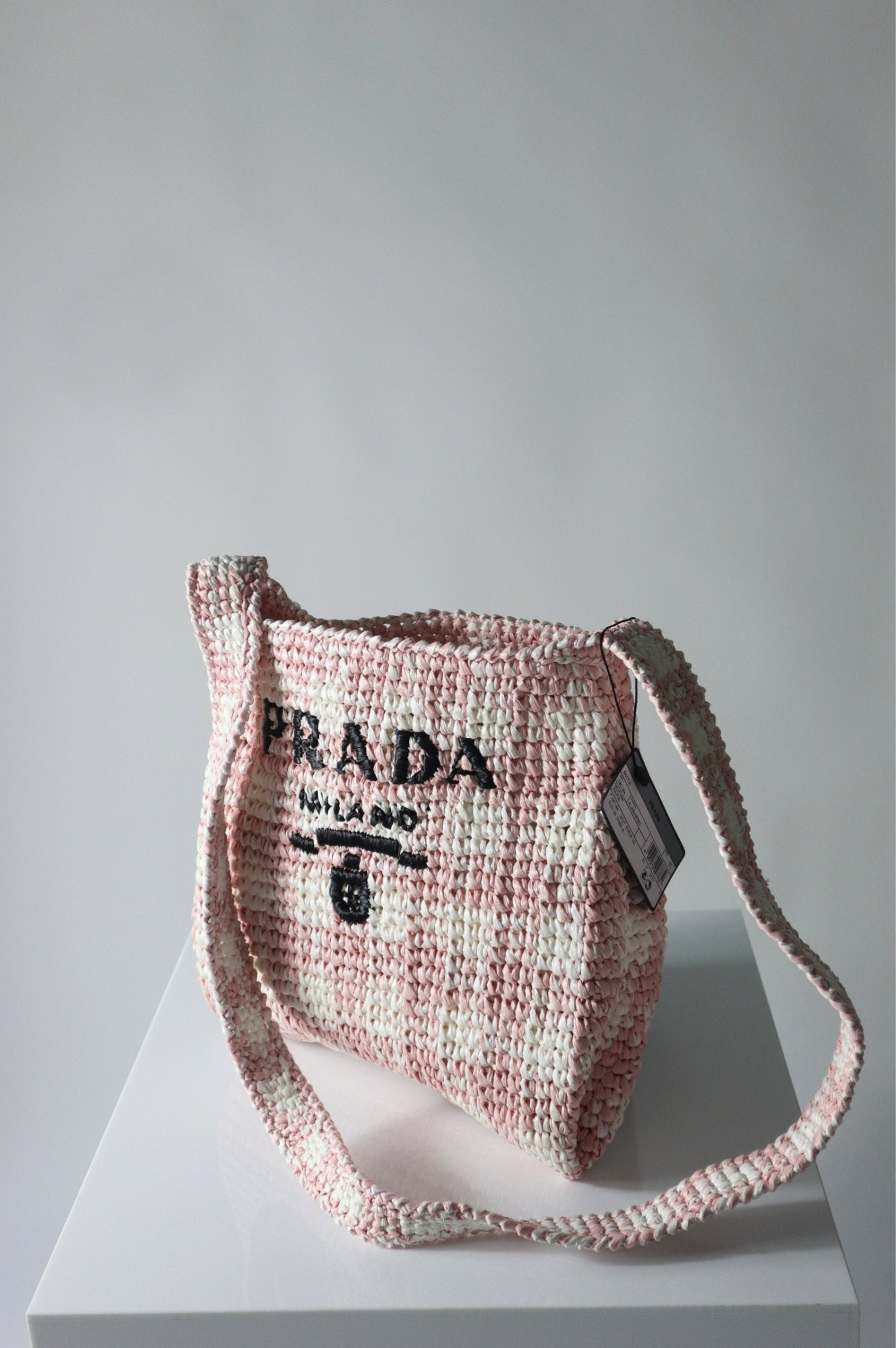 Prada Logo Raffia Effect Pink Shopper