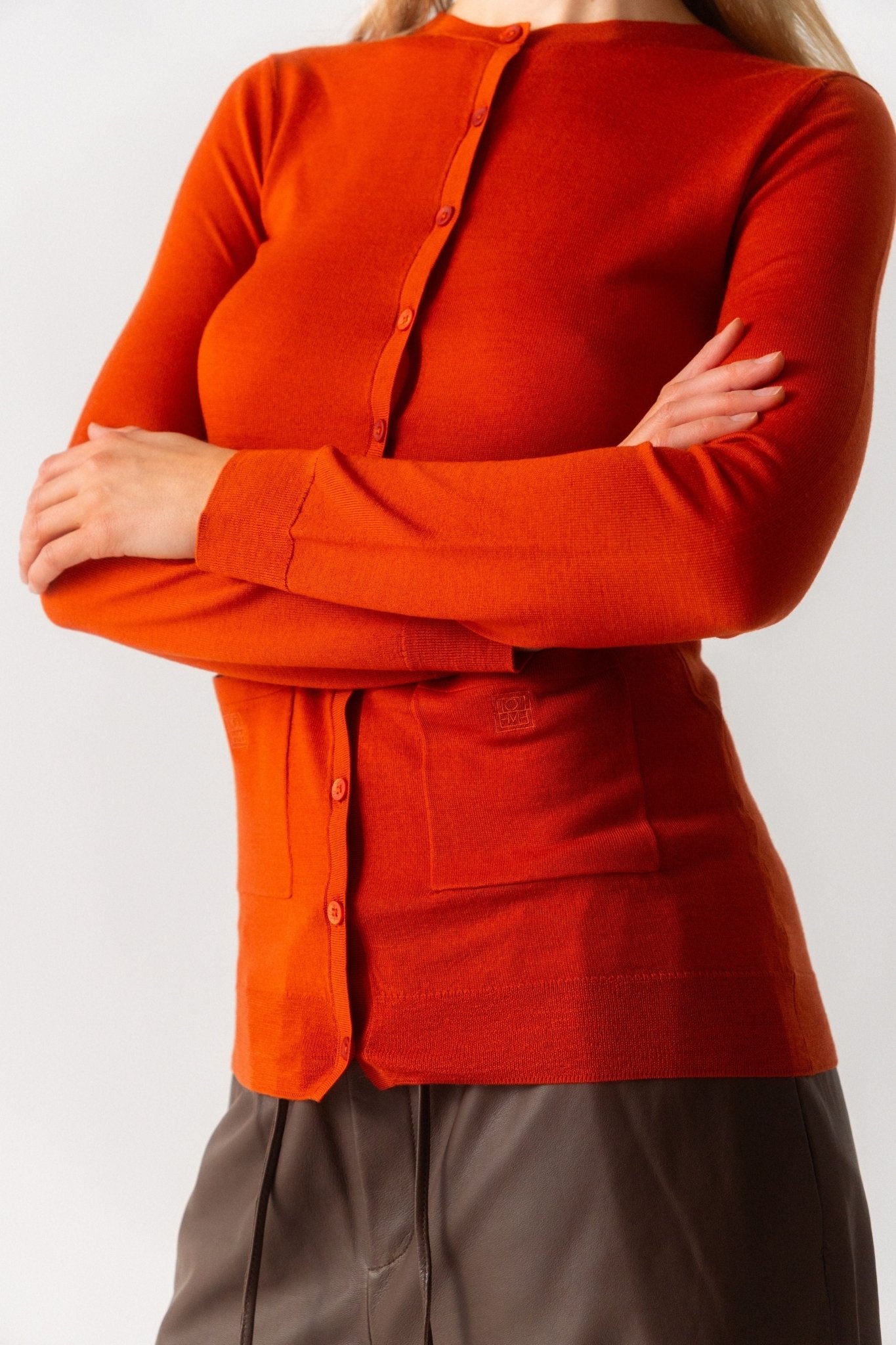 Bessette - Toteme Fine Knit Merino Cardigan in Bloody Mary (Small & Large)